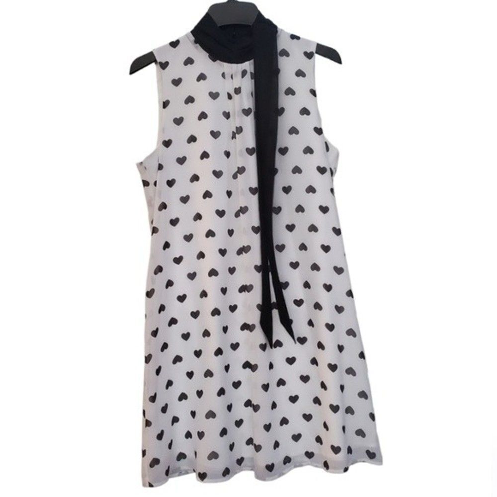 NWT New York & Company White and Black Hearts Women's Shift Dress - Picture 8 of 16